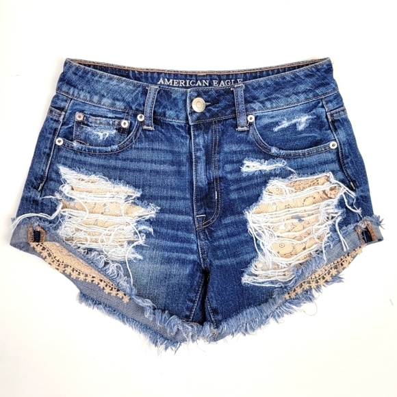 American Eagle Hi Rise Festival Distressed Denim Shorts 4 - Picture 1 of 6
